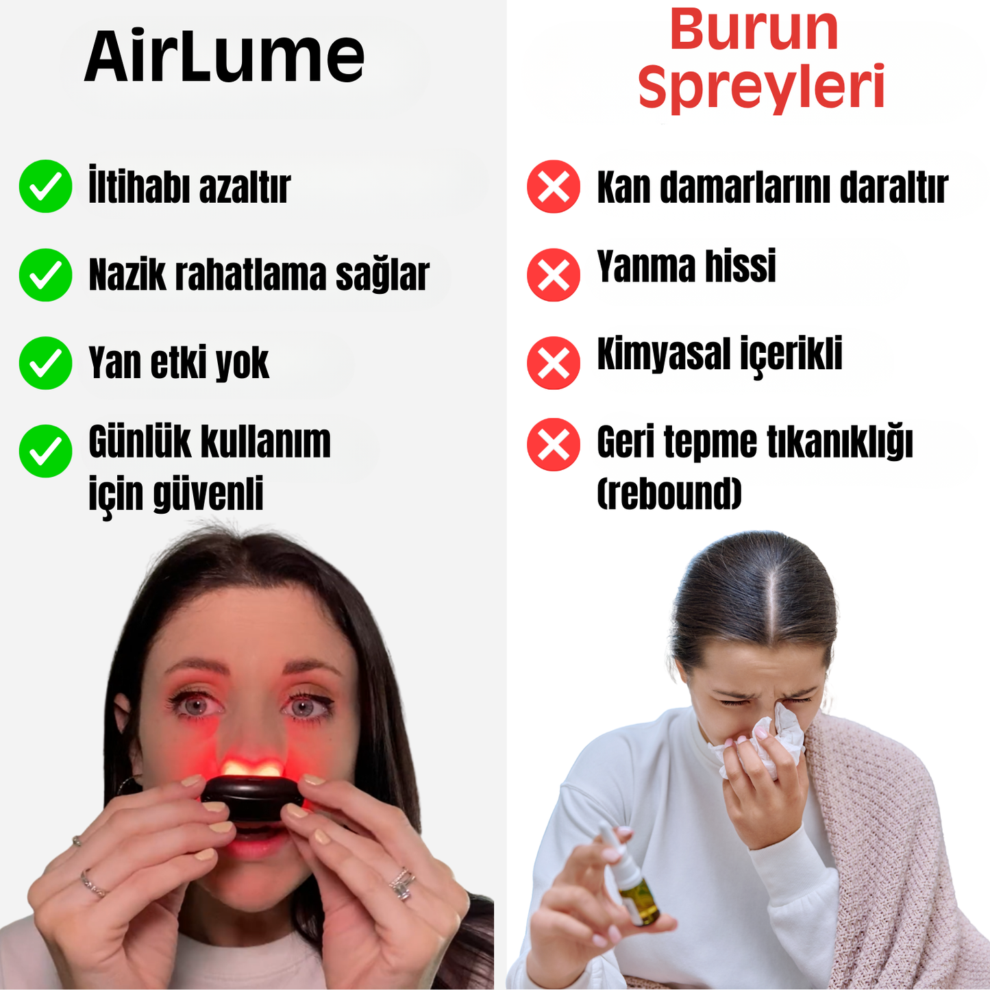 AirLumie – Kırmızı Işık Destekli Burun Konfor Cihazı (USB Şarjlı)