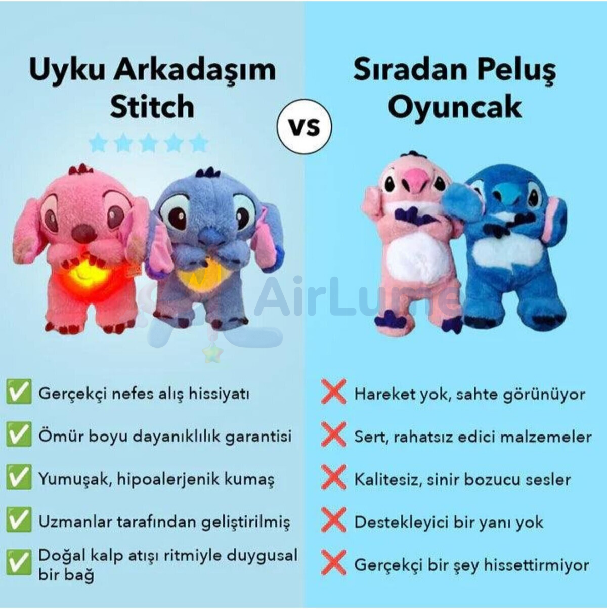 AirLumie™ -Nefes Alan Peluş Uyku Arkadaşım Stitch